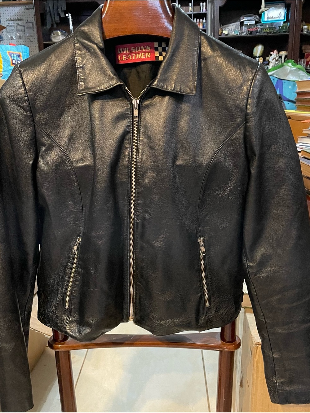 Vintage 90’s Women’s Wilsons Leather Black Zip-Front Leather Motorcycle Jacket
